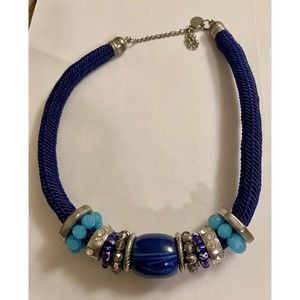 ❌sold❌Vintage SOUTHWESTERN Chunky Blue Cord NecklaceMulticolor Accents Signed